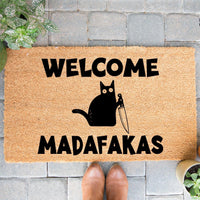 Doormat Welcome Madafakas Mufka Black Cat Knife Cats Welcome Mat Funny Doormat Gift For Her Unique 4092zz