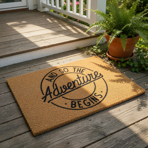 doormat, doormats, funny doormat, funny doormats, welcome mat, door mat, housewarming gift, adventure begins, Adventure Doormat, front door mat, Coir doormat, wedding gift, couple gift