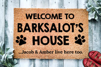 Welcome to Your Pets House You Live Here Too Pawsonalized Door Mat | Personalized Housewarming Gift | Custom Doormat Closing Gift | Welcome