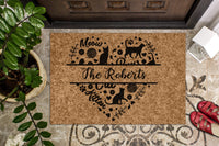 Personalized Last Name Cat Heart Doormat | Cat Family Doormat | Custom Doormat | Welcome Mat | Housewarming Gift | Closing Gift | Door Mat