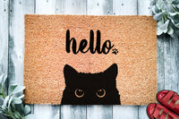 Black Cat Bombay Hello | Cute Cat Peeking Doormat | Welcome Mat | Funny Door Mat | Funny Gift | Home Doormat | Housewarming | Closing Gift