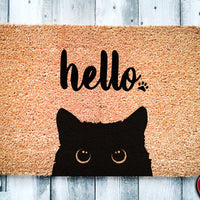 Black Cat Bombay Hello | Cute Cat Peeking Doormat | Welcome Mat | Funny Door Mat | Funny Gift | Home Doormat | Housewarming | Closing Gift