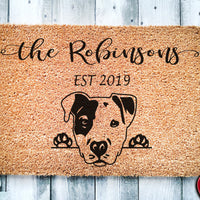 Pitbull Puppy Dog v4 | Personalized Doormat | Custom Doormat | Welcome Mat | Housewarming Gift | Dog Gift | Last Name Door Mat | Pit Bull