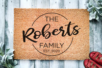 Circle Family Name Housewarming Gift | Wedding Gift | Custom Personalized Doormat | Closing Gift | Welcome Front Door Mat | Monogram Rug