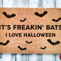 Its Freakin Bats I Love Halloween Door Mat | Funny Meme Doormat | Welcome Mat | Halloween Decor | Home Doormat | Halloween Welcome Mat