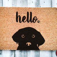 Black Labrador Hello | Cute Lab Dog Peeking Doormat | Welcome Mat | Funny Door Mat | Funny Gift | Home Doormat | Housewarming | Closing Gift