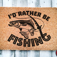 I'd Rather Be Fishing Doormat | Funny Welcome Mat | Funny Dad Grandpa Gift Mat | Fisherman Gift | Funny Fathers Day Gift | Home Doormat