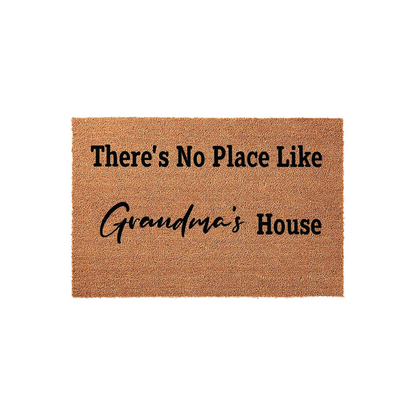 Grandma's House coir doormat featuring a natural tan fiber texture and bold black text that reads There's No Place Like Grandma's House, displayed against a clean white background for a classic and welcoming front porch entryway
