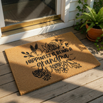 Grandma doormat with floral design, this natural coir welcome mat features black text reading Happiness Is Being A Grandma, making a charming front porch decor piece for a grandmother home entrance or a housewarming entryway rug.