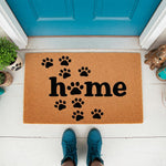 Dog paw print home doormat made of natural coir fiber, featuring a cute pet-themed design for front porch decor, this durable welcome mat is a stylish housewarming item for any dog lover or pet owner looking for entryway floor