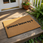 Funny please leave by 9 coir doormat with bold black text on a natural fiber welcome mat, perfect for a front porch entry way or home decor, this durable outdoor floor rug adds a humorous touch to your house entrance and front