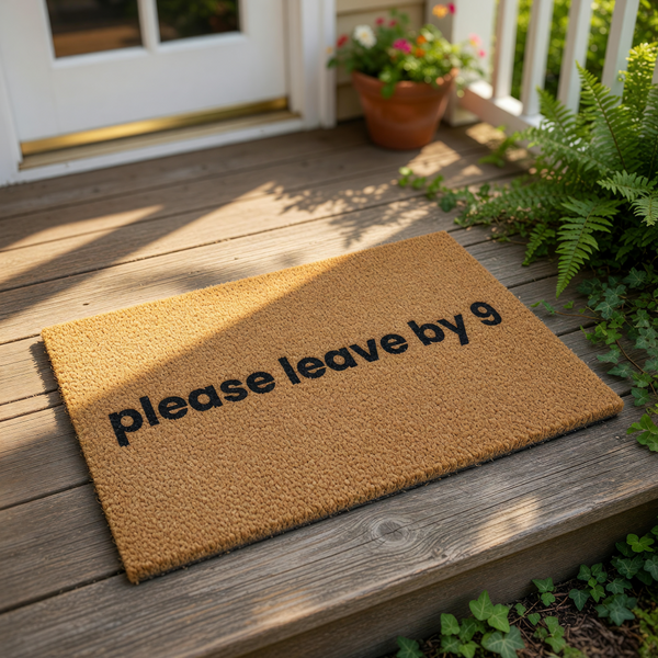 Funny please leave by 9 coir doormat with bold black text on a natural fiber welcome mat, perfect for a front porch entry way or home decor, this durable outdoor floor rug adds a humorous touch to your house entrance and front