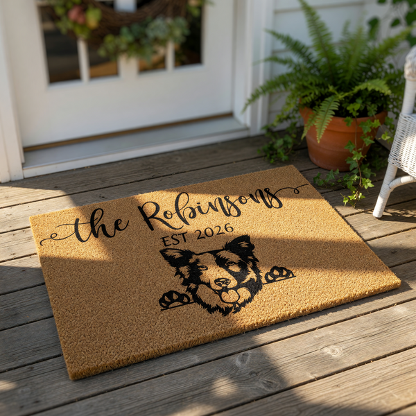 doormat, doormats, funny doormat, funny doormats, welcome mat, door mat, Border Collie gift, Housewarming Gift, personalized doormat, Wedding Gift, new home gift, pet owner gift, custom welcome mat