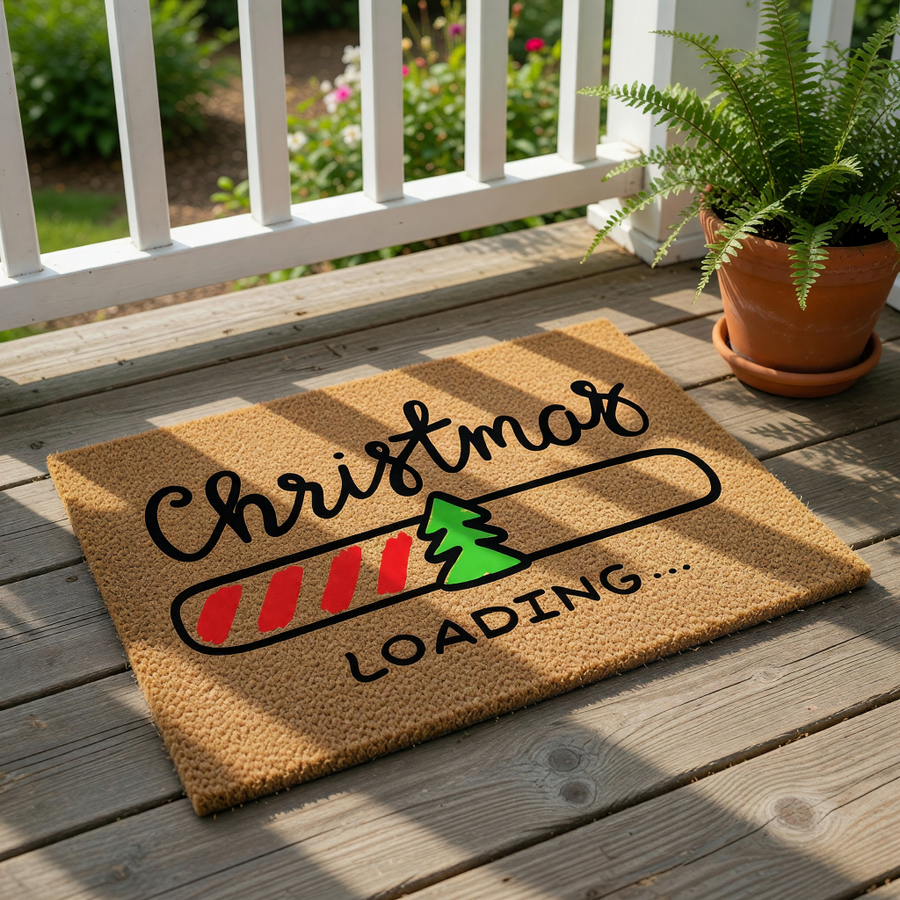 a christmas loading mat with a christmas tree on it