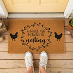 a door mat that says a whole new meaning to nesting