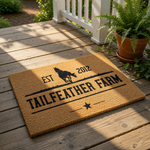 a logo for a farm called "Tailfeather Farm" with a horse silhouette and the year "2012" below it.