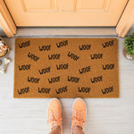 a door mat that says woof woof woof woof woof woo