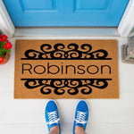a close up of a door mat with measurements