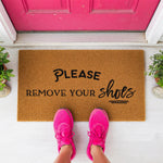 a door mat that says please remove your shoes