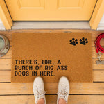 a door mat with a dog's paw prints on it