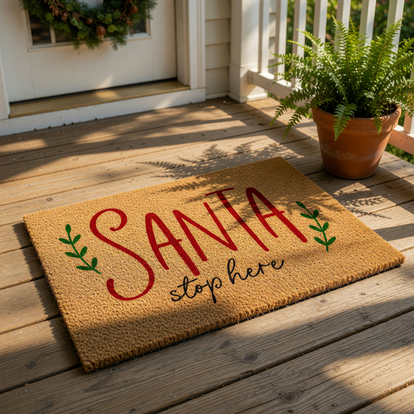 doormat, doormats, funny doormat, funny doormats, welcome mat, door mat, christmas doormat, santa stop here, santa doormat, holiday doormat, christmas gift, coir doormat, Xmas Doormat