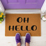 a door mat with the word hello written on it