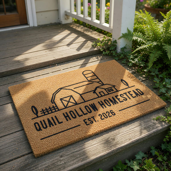 a logo for a farm called "Quail Hollow Homestead" established in 2005.