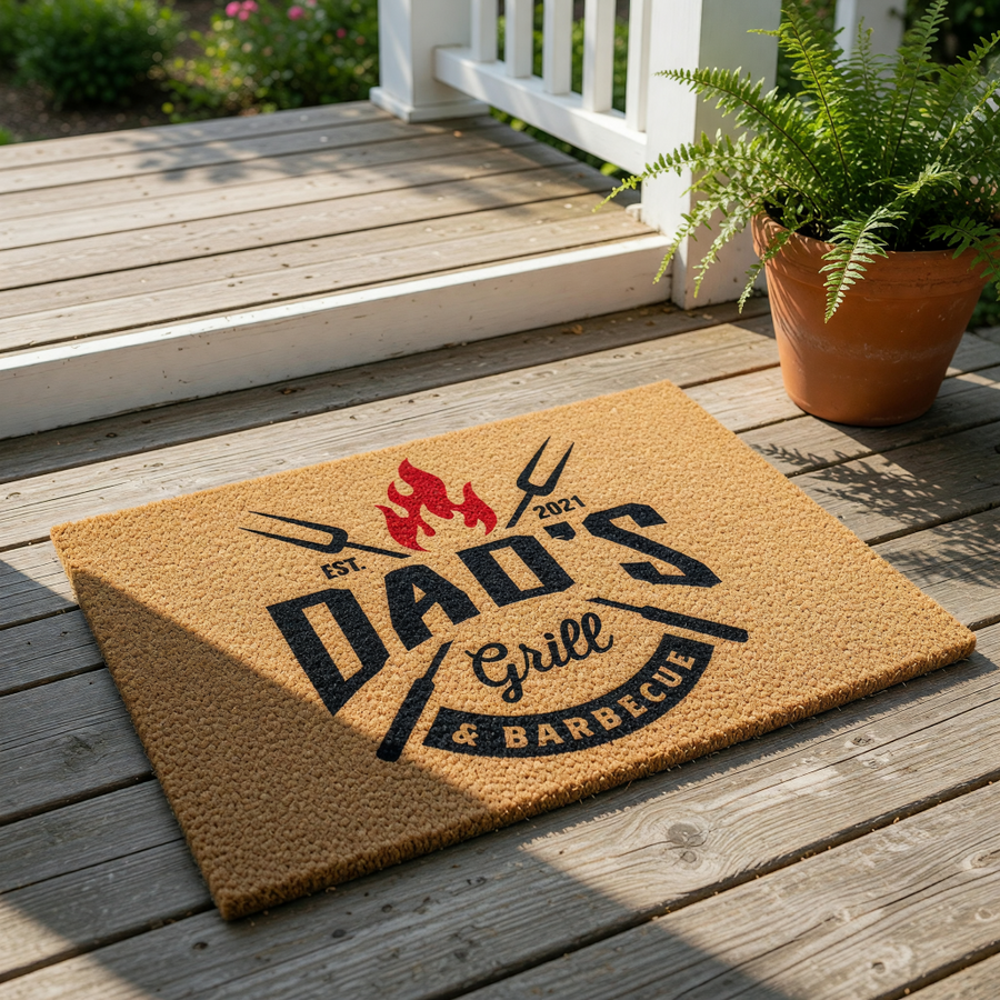 a logo for a barbecue restaurant called "DAD'S GRILL & BARBEQUEE".