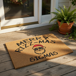 a door mat that says merry rizzi - mas sigmas