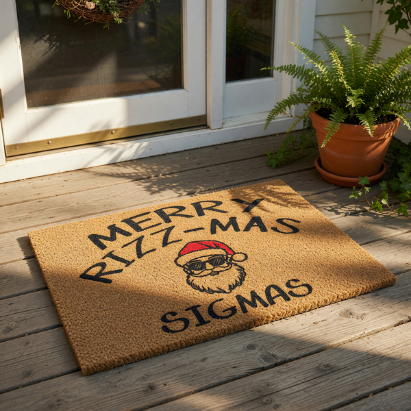 a door mat that says merry rizzi - mas sigmas