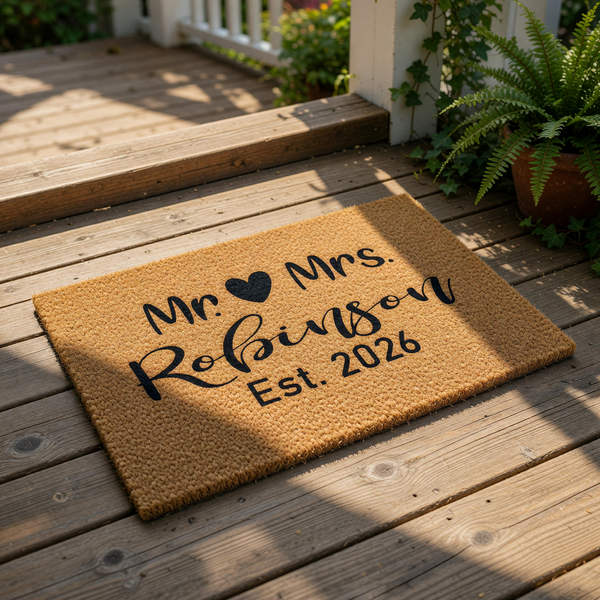 a door mat that says mr and mrs reunion