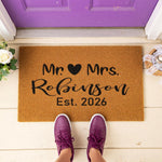 a door mat that says mr and mrs reunion