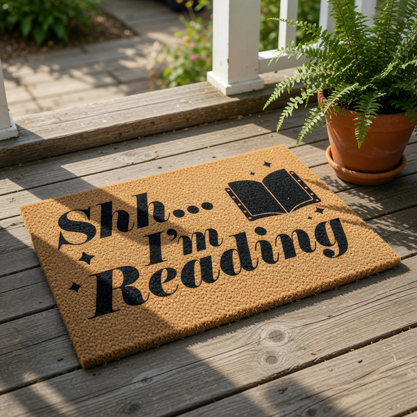 a door mat with the text "Shh...
