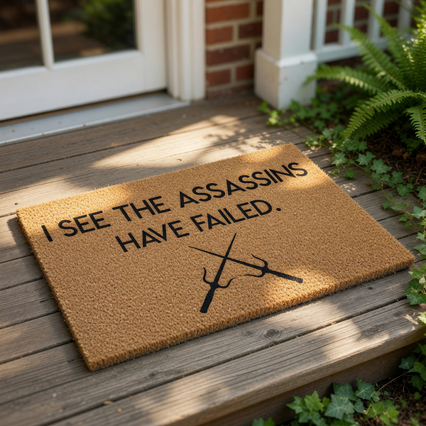 a rectangular, light brown, textured surface with a black graphic design on it.