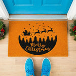 a christmas door mat with a santa sleigh on it