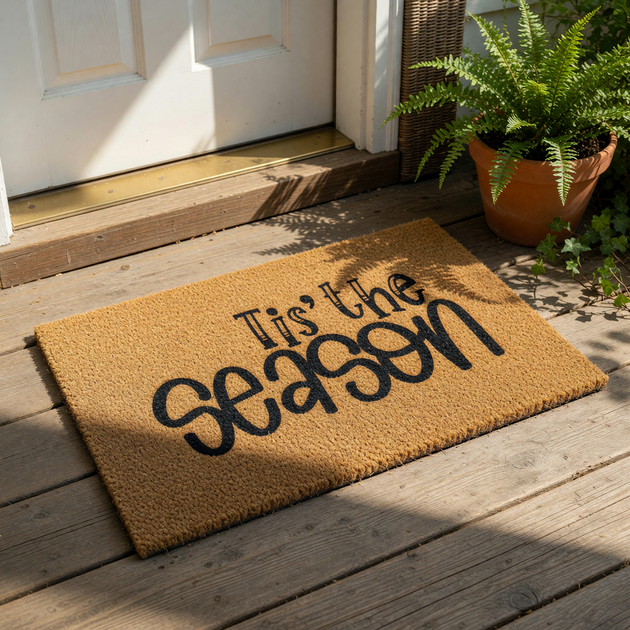 a door mat that says tis the season on it