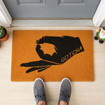 a door mat with a picture of a person on it