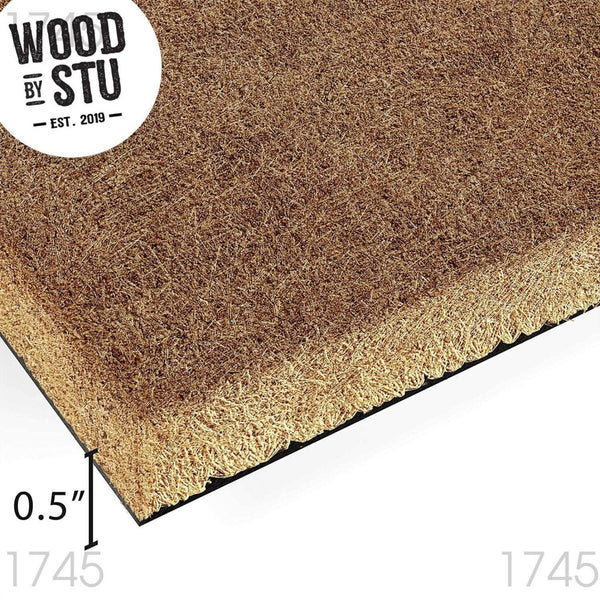 a close-up of a straw mat or straw-like material, with the text "WOOD BY STU" prominently displayed above it.