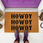 doormat, doormats, funny doormat, funny doormats, welcome mat, door mat, howdy doormat, housewarming gift, front door mat, western doormat, cowboy doormat, coir doormat, howdy welcome mat