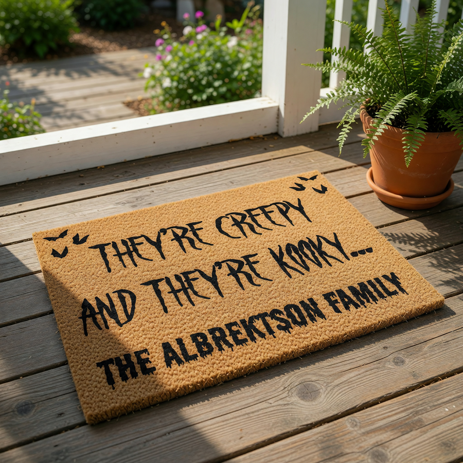 a textured area rug with a humorous message printed on it.