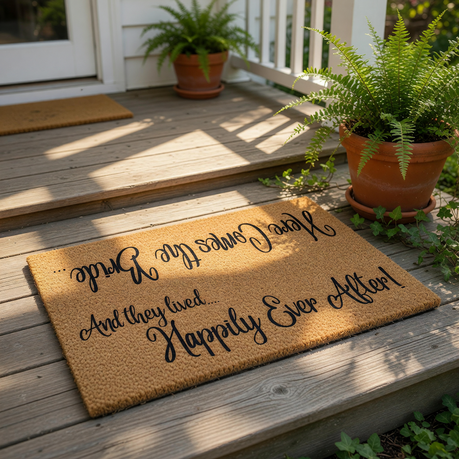 a textured area rug with a message written on it.