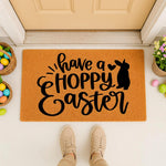 Have a Hoppy Easter doormat with a cute bunny silhouette, perfect for spring porch decor.