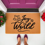 Joy to the World Christmas doormat featuring festive bells, this natural coir welcome mat is a holiday front porch decor essential for your home entry, adding seasonal cheer to your entryway floor with its durable outdoor rug