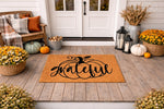 Grateful pumpkin doormat for fall porch decor, featuring a natural coir welcome mat with black script text and a pumpkin design, perfect for autumn home entryways, farmhouse front door mats, and seasonal outdoor floor rug