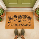 Funny succulent doormat with a humorous plant pun, featuring a natural coir welcome mat design with potted cactus illustrations for a front porch entry, perfect for housewarming decor or a unique outdoor entrance floor mat.