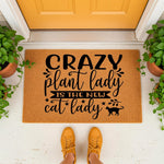 Crazy Plant Lady Is The New Cat Lady doormat, a funny coir welcome mat for home entryways featuring black text and a cat silhouette, perfect for indoor or outdoor porch decor for plant lovers and cat owners who enjoy humorous