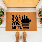 Aloe You Vera Much doormat featuring a cute succulent plant design on natural coir fiber, this funny welcome mat for front porch entryways adds a stylish touch to your home decor with its punny plant lover quote and durable