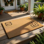 Computer keyboard key doormat featuring Esc and Enter symbols on a natural coir fiber welcome mat, perfect for a gamer home decor entrance or a tech enthusiast front porch rug that adds a fun, geeky touch to your entryway floor.