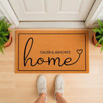 Personalized home doormat for front porch entry, featuring a custom family name design on a durable coir welcome mat.