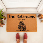 Personalized Cocker Spaniel doormat featuring a custom family name and established year on natural coir fiber, perfect as a front porch welcome mat for dog lovers who want a durable outdoor rug for their home entrance and
